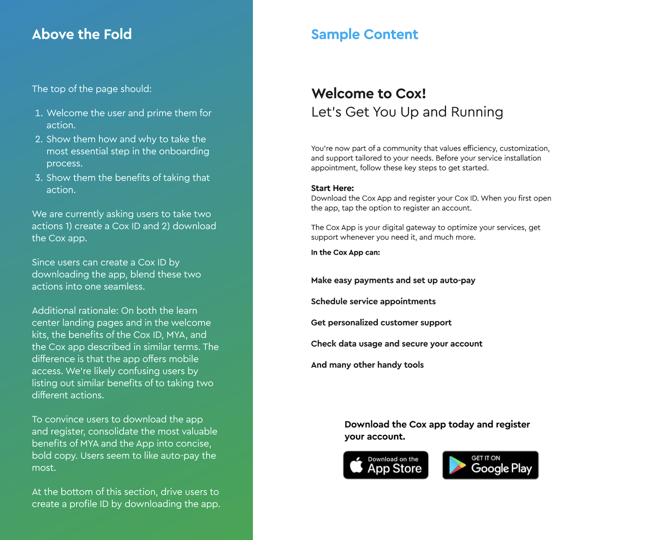 Content strategy slide — Welcome.
